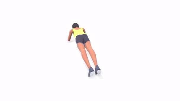 Plank Woman Exercise Animation Model Plattenspieler Auf Weißem Hintergrund — Stockvideo