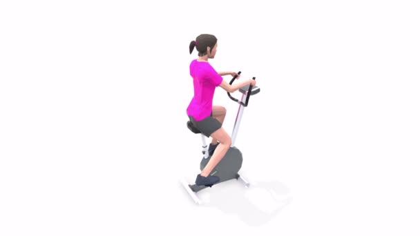 自行车女子运动动画3D白色背景模特转盘 — 图库视频影像