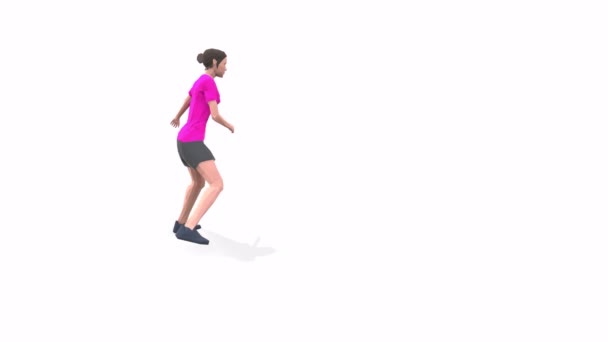 Смертельный Прыжок Женщина Упражнения Анимация Модель Поворотный Стол Белом Фоне — стоковое видео