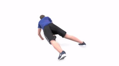 Archer Row Man, mavi tişörtlü beyaz arka planda 3D animasyon modeli uyguluyor. Düşük Çoklu Biçim. 