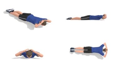 Bridge Man, mavi tişörtlü beyaz arka planda 3D animasyon modeli uyguluyor. Düşük Çoklu Biçim. 