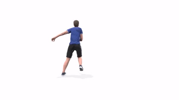 Lateral Jump Man Övningsanimation Modell Vit Bakgrund Blå Shirt Låg — Stockvideo