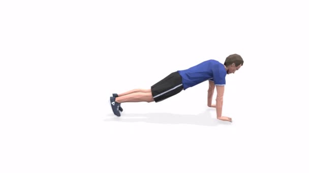 Plank Ins Man Övningsanimation Modell Vit Bakgrund Den Blå Shirten — Stockvideo