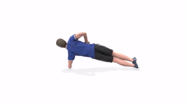 Side Plank Man Übt Animation Modell Auf Weißem Hintergrund Blauen — Stockvideo