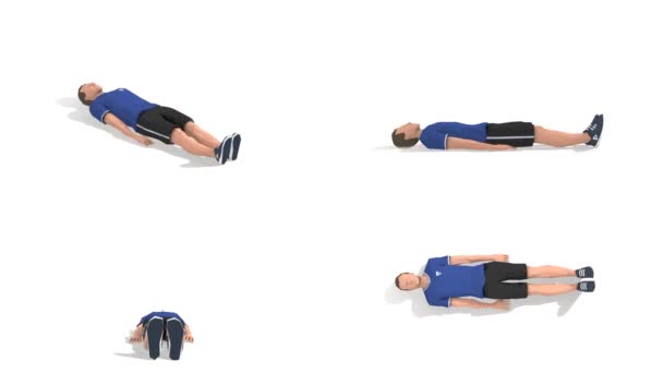 Leg Raiser Man Cvičení Animace Model Bílém Pozadí Modrém Tričku — Stock video