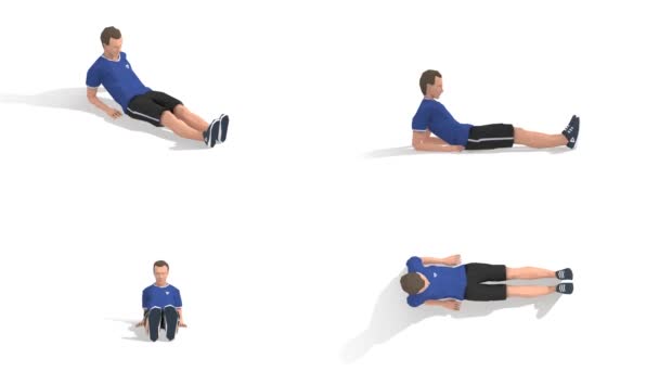 Leg Twist Touch Man Cvičení Animace Model Bílém Pozadí Modrém — Stock video