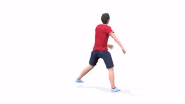 Yanal Sıçrayan Adam kırmızı tişörtlü beyaz arka planda 3D animasyon modeli uyguluyor. Düşük Çoklu Biçim