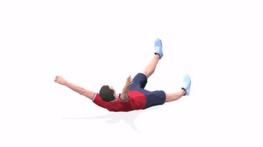 Kırmızı tişörtlü beyaz bir arka plan üzerinde üç boyutlu animasyon modeli uygulayan zıt Toe Touch Man. Düşük Çoklu Biçim