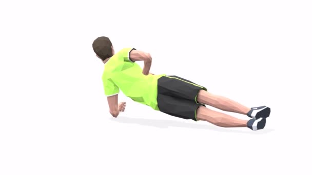 Side Plank Man Cvičení Animace Model Bílém Pozadí Žlutém Tričku — Stock video