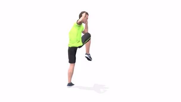 Squat Cross Elbow Man Oefenanimatie Model Een Witte Achtergrond Het — Stockvideo