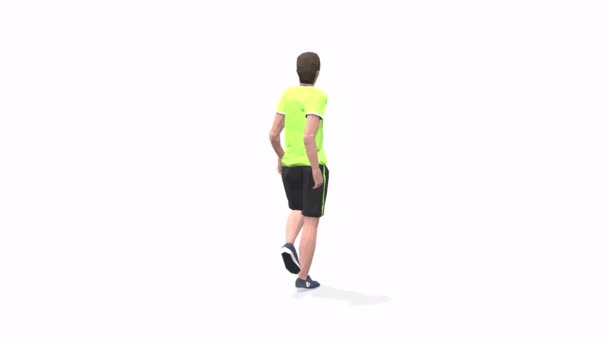 Остальная Поза Человек Упражнения Анимации Модель Белом Фоне Желтой Футболке — стоковое видео