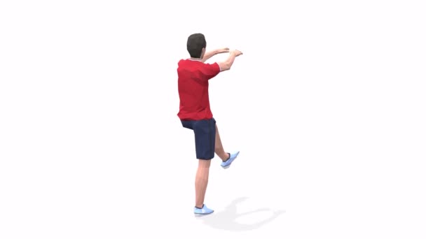 Pistol Squats Man Motion Animation Modell Vit Bakgrund Röd Shirt — Stockvideo