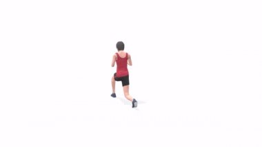   Step Front Woman kırmızı tişörtlü beyaz arka planda 3D animasyon modeli uyguluyor. Düşük Çoklu Stil Döndürülebilir kamera görüntüsü.