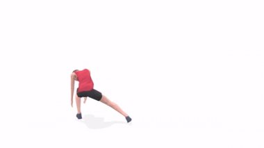 Adım Slade Woman kırmızı tişörtlü beyaz arka planda 3D animasyon modeli uyguluyor. Düşük Çoklu Stil Döndürülebilir kamera görüntüsü.