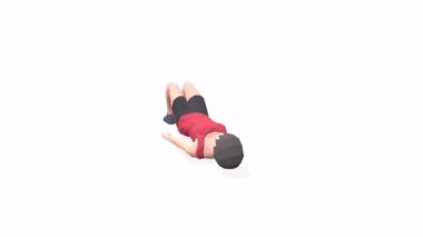   Ama yukarıdaki kadın animasyon 3D modeli kırmızı tişörtlü beyaz arka planda. Düşük Çoklu Stil Döndürülebilir kamera görüntüsü.