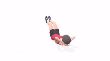 Çatlak kadın, kırmızı tişörtlü beyaz arka planda 3D animasyon modeli uyguluyor. Düşük Çoklu Stil Döndürülebilir kamera görüntüsü.