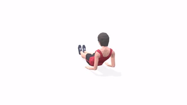 Leg Twist Touchwoman Leg Twist Touchwoman 在红色T恤的白色背景上锻炼动画3D模型 低保利风格可旋转相机视图 — 图库视频影像