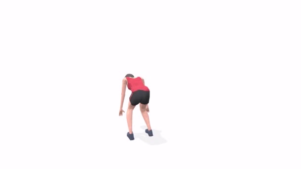 Burpee Kadını Kırmızı Tişörtlü Beyaz Arka Planda Boyutlu Animasyon Modeli — Stok video