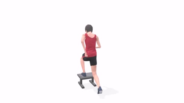 主席女士在红色T恤的白色背景上锻炼动画3D模型 低保利风格可旋转相机视图 — 图库视频影像