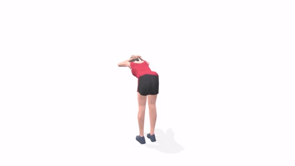 半斜体女人穿着红色T恤 穿着白色背景的动画3D模特 低保利风格可旋转相机视图 — 图库视频影像