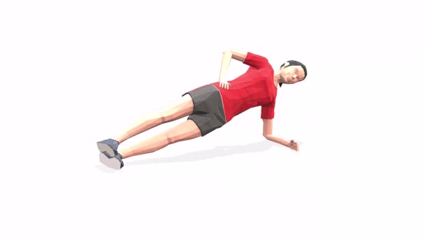 侧板高腿女子运动动画3D模型在白色背景的红色T恤 低保利风格可旋转相机视图 — 图库视频影像