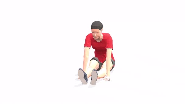 女性在红色T恤的白色背景上锻炼动画3D模型 低保利风格可旋转相机视图 — 图库视频影像