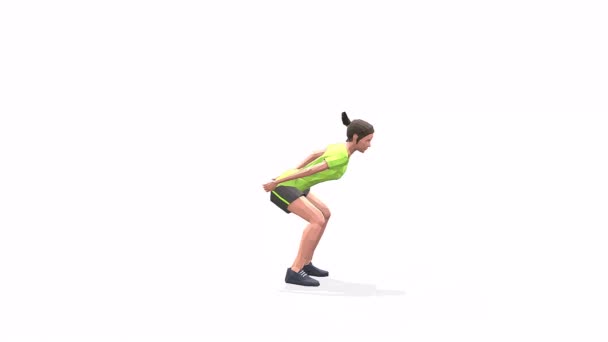 Side Jump Woman Motion Animation Modell Vit Bakgrund Den Gula — Stockvideo