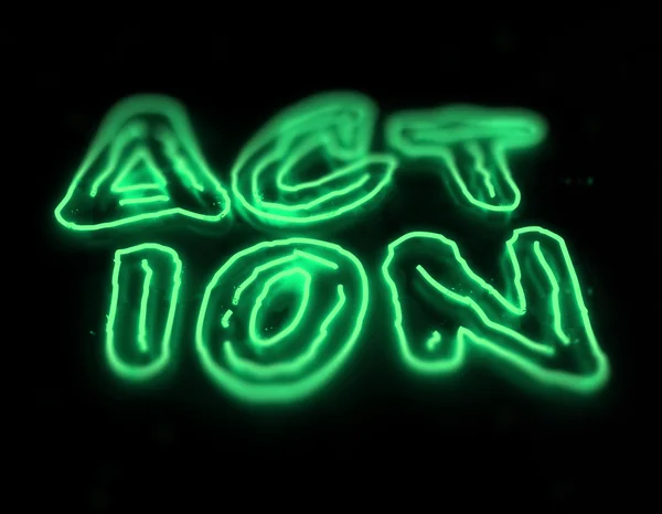 Action Signe néon sur fond noir — Photo