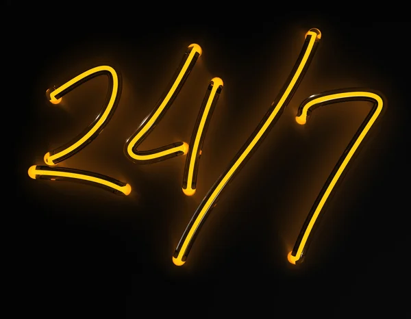24 para 7 Sinal de néon — Fotografia de Stock
