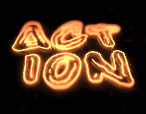 Åtgärder Neon logga på svart bakgrund — Stockfoto