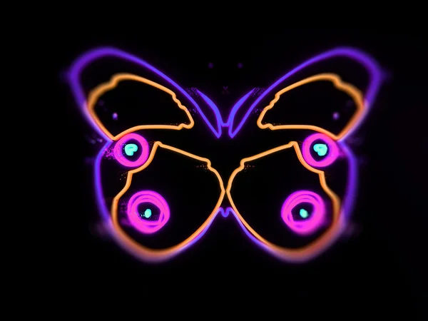 Borboleta Neon Assine no fundo preto — Fotografia de Stock