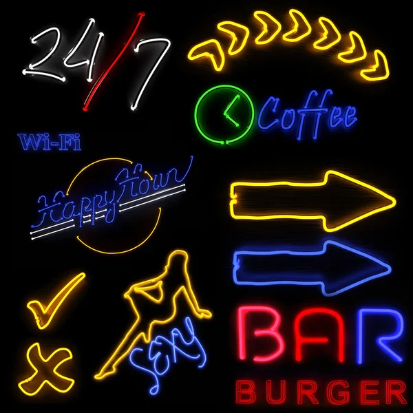 Neon znak Pack dla restauracja i klub — Zdjęcie stockowe