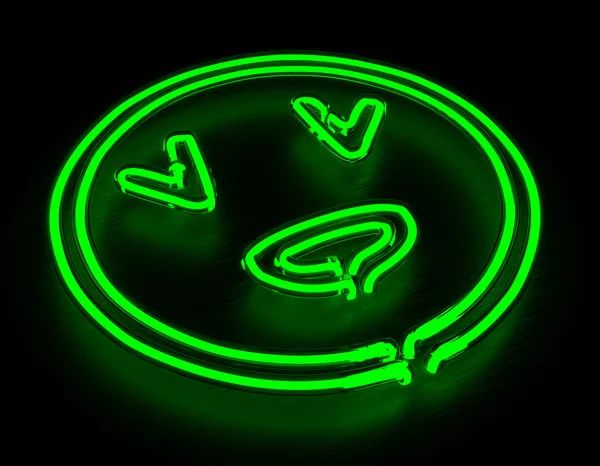 Green Smile Neon Sign on Black Background — Stock Photo, Image