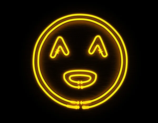 Sinal de néon sorriso amarelo no fundo preto Fotos De Bancos De Imagens