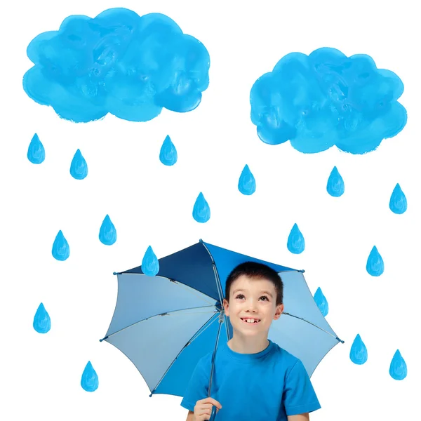 Junge mit Regenschirm — Stockfoto
