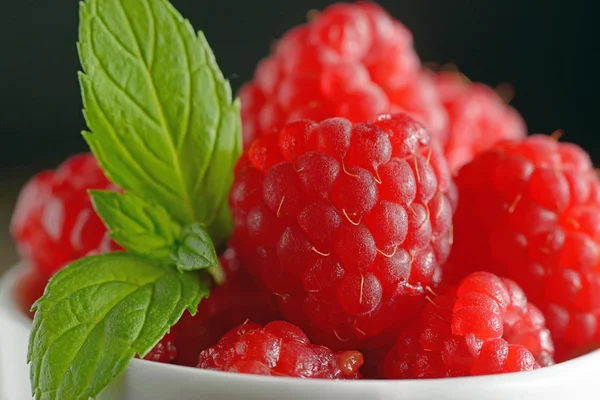 Wild raspberry in ceramic bowl — Stock Photo, Image