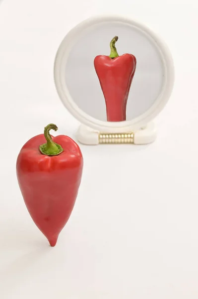 Képzelet Koncepció Bell Pepper Reflection Mirror White Háttér — Stock Fotó