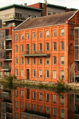 Dublin, İrlanda - 30 Temmuz 2020: Grand Canal Dock 'taki Eski Dockmill Binası