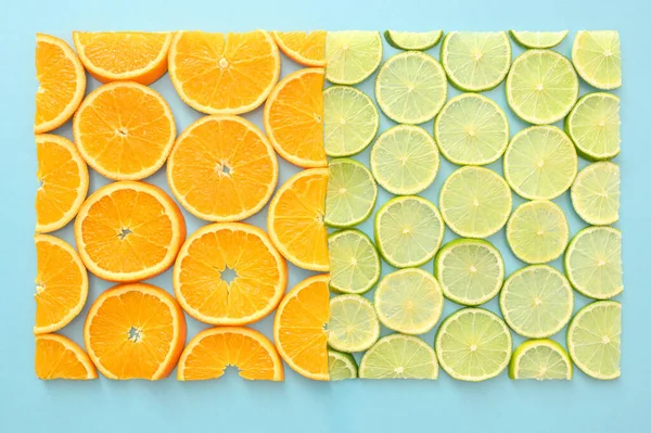 Frame Fresh Sliced Orange Lime Fruits — Stok fotoğraf