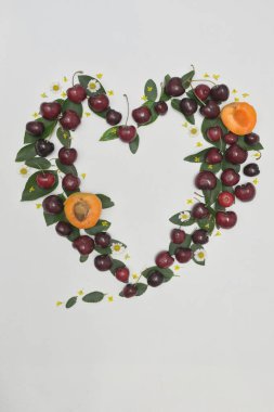 Merhaba Julytext ile Yaz Kalbi Çerçevesi Olgun Kırmızı Kirazlar ve Kayısılar