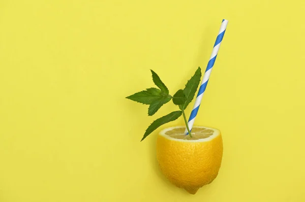 Limonata Limon Meyvesi Kağıt Kamış Nane Yaprakları — Stok fotoğraf