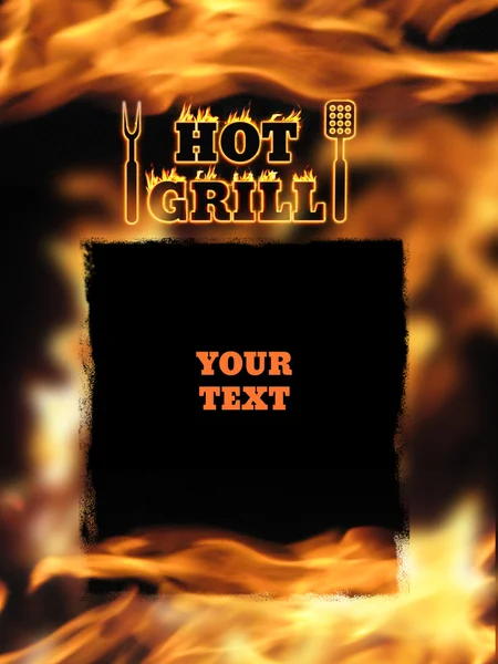 Hot grill fire place your text illustration for bbq shop — Stock Photo, Image