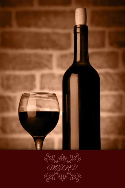 Studio záběr lahví vína a skla menu obrázek — Stock fotografie