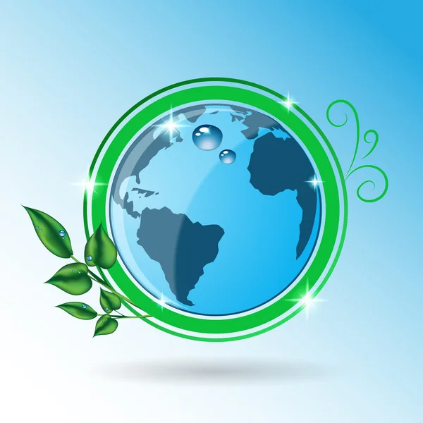 Green earth with leaves icon eps 10 vector — Stock Vector