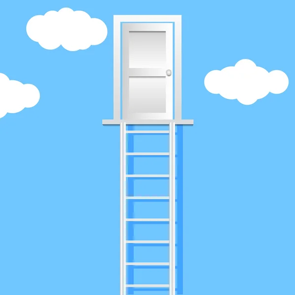 Ladder leading to  door on a clouds vector illustration eps 10 — Stock Vector