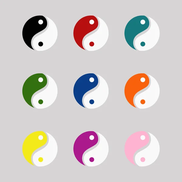 Yin yang símbolos conjunto colorido vector iconos eps 10 — Archivo Imágenes Vectoriales