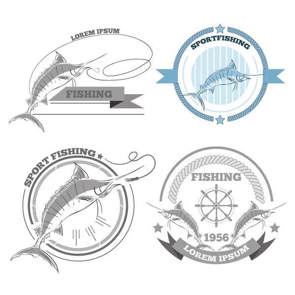 Labels of marlin fishing emblems badges design elements eps 10 — Stock Vector