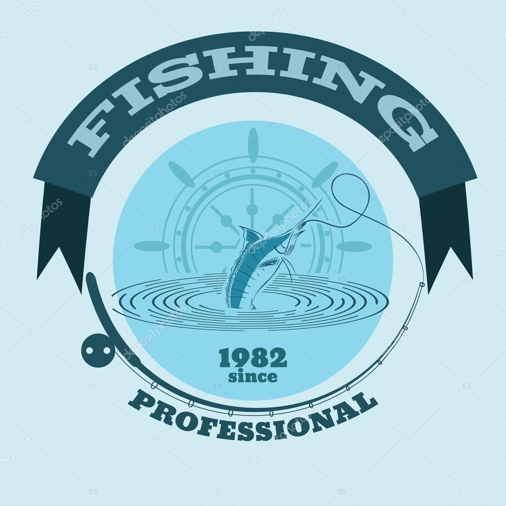 Vector illustration of marline fish in waves  retro blue paper vector illustration logo and emblem for fishing clubs eps 10