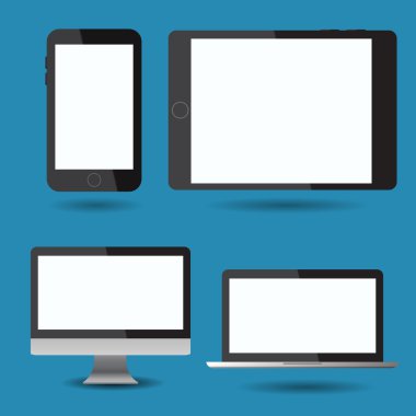 gerçekçi monitör dizüstü tablet ayarla ve vektör illustrati telefon
