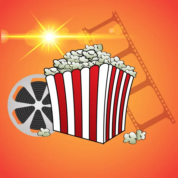 Cinema concepto cartel plantilla con palomitas de maíz tazón tira de película vec — Vector de stock